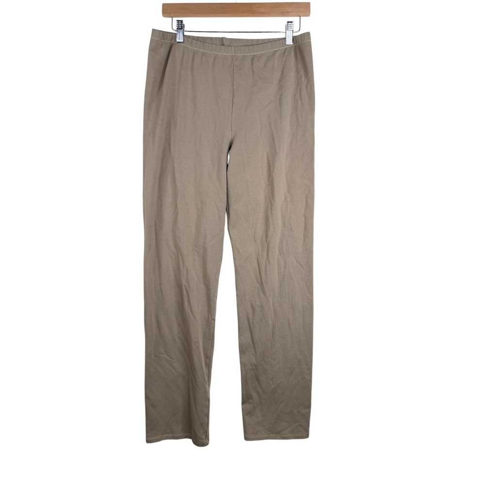 Skims Women's Cotton Jersey Straight Leg Slit Ankle Pants size XL Cream Color